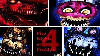Five Nights at Freddy's 4: ALL ANIMATRONICS JUMPSCARES CUPCAKE CHICA FOXY FNAF 4